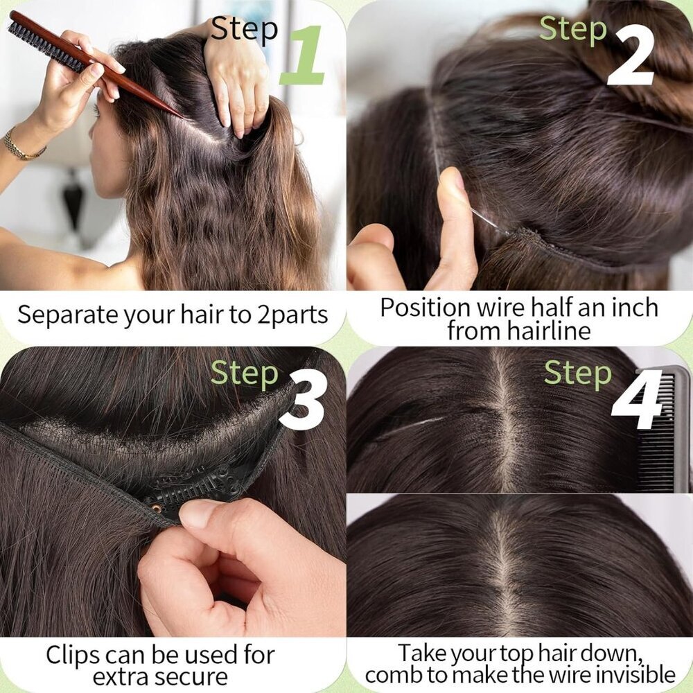 Invisible Wire Hair Extensions Black Long Wavy 20 Inch Clip-In Women - Picture 7 of 8